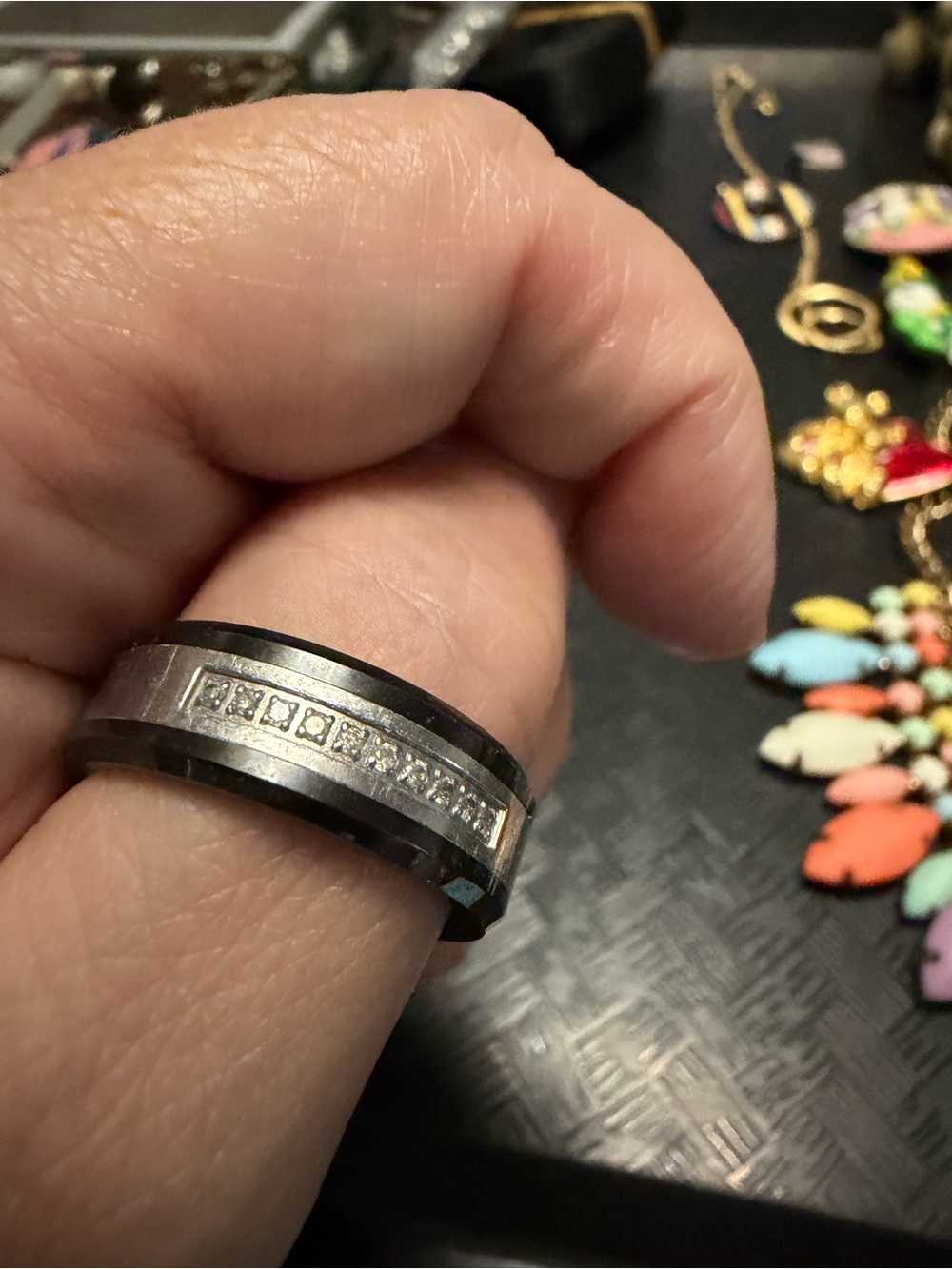 Men's Black and Silver CZ Channel Spinner Ring